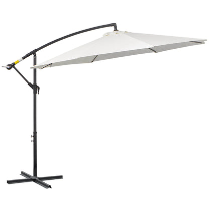9.7ft Offset Patio Umbrella, Crank Handle, 8 Ribs, Cross Base, Cream Cantilever Umbrellas at Gallery Canada