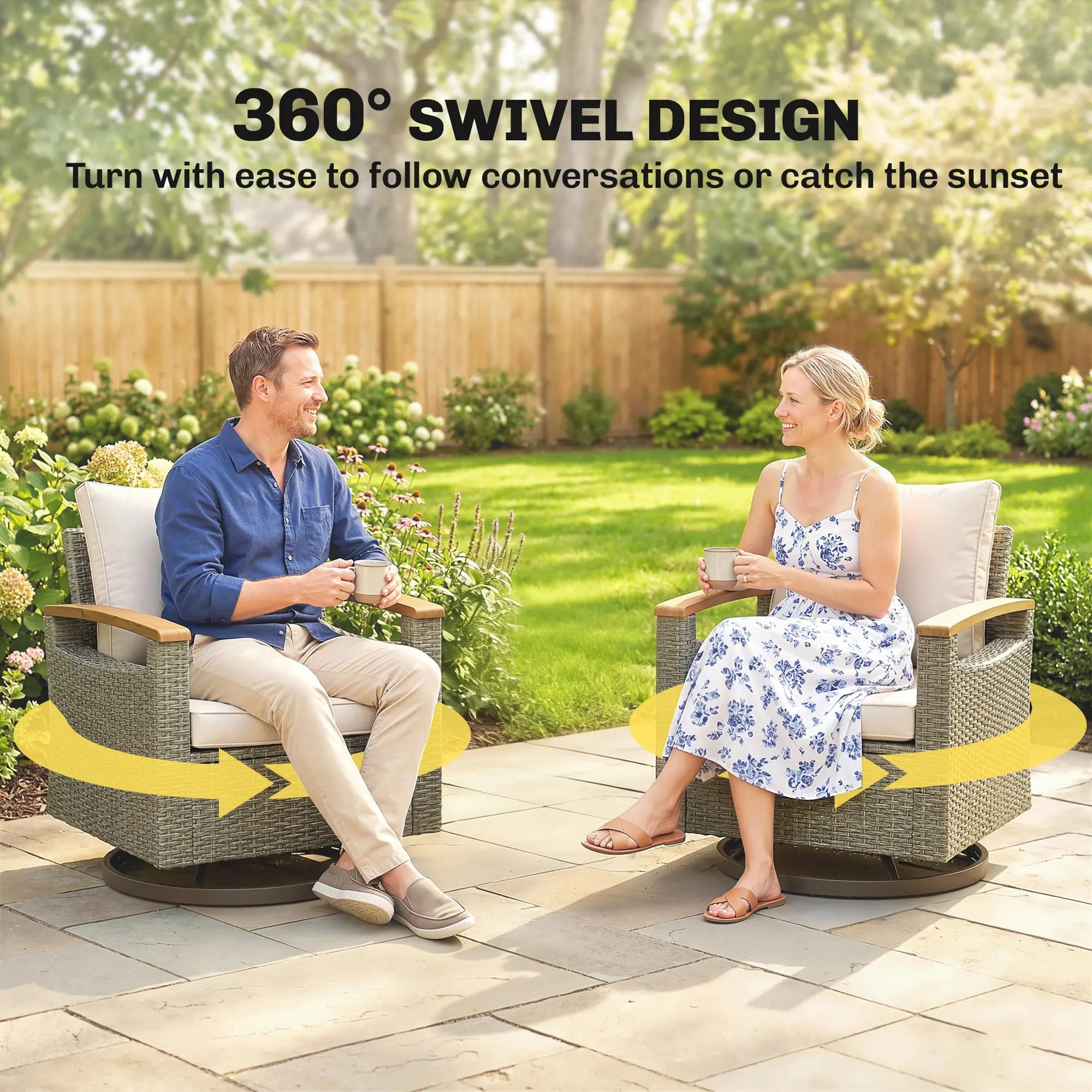 Patio Swivel Chairs Set Of 2, PE Rattan Wicker Chair, Cream White Patio Chairs at Gallery Canada