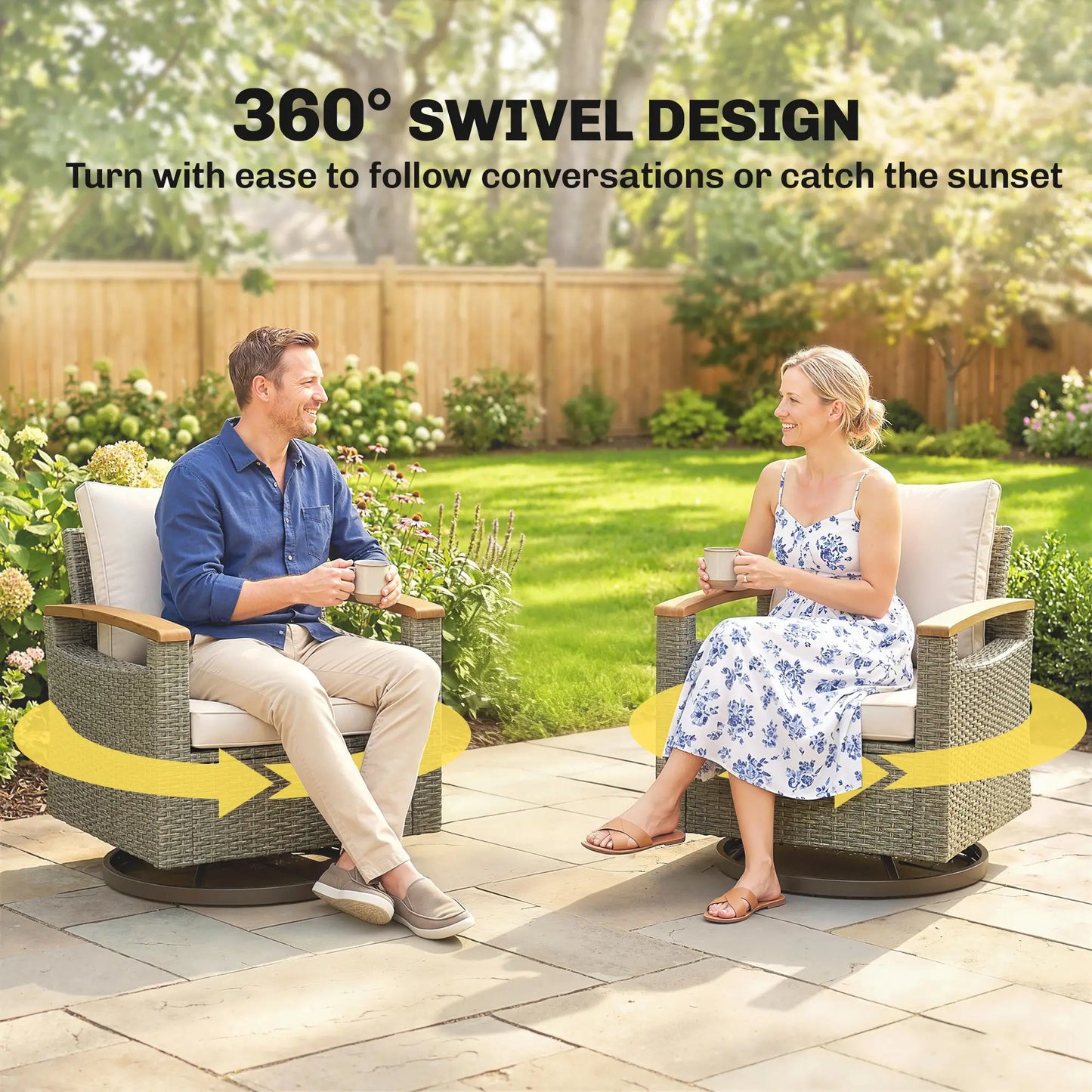 Patio Swivel Chairs Set Of 2, PE Rattan Wicker Chair, Cream White Patio Chairs at Gallery Canada