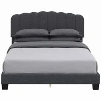 Cadre de lit Queen Size, Plateforme rembourrée, Tête de lit ajustable, Gris foncé, Gris foncé