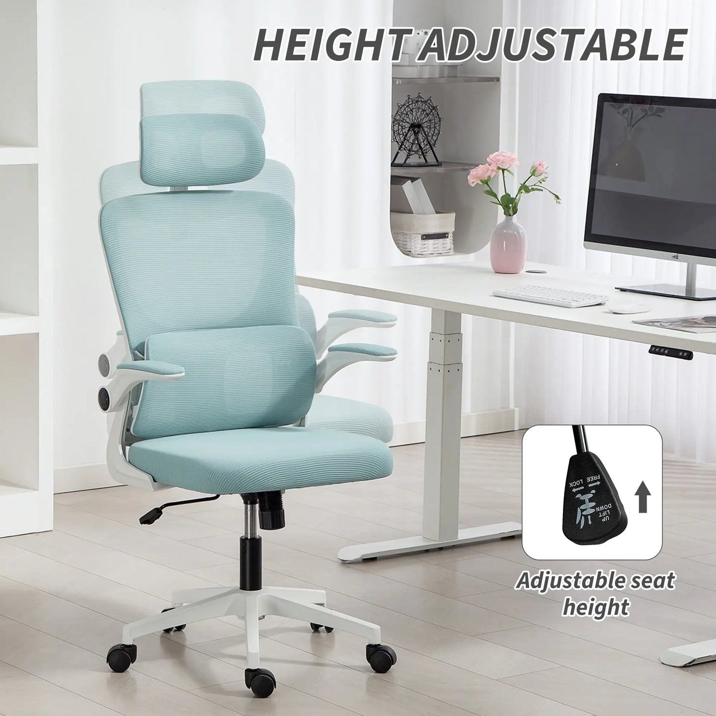 High Back Office Chair, Mesh Computer Chair, Adjustable Height, Light Blue Office Chairs at Gallery Canada