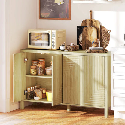 47 Inch Buffet Cabinet, Fluted Sideboard, Push Open, 2 Shelves, 4 Doors, Natural Bar Cabinets at Gallery Canada