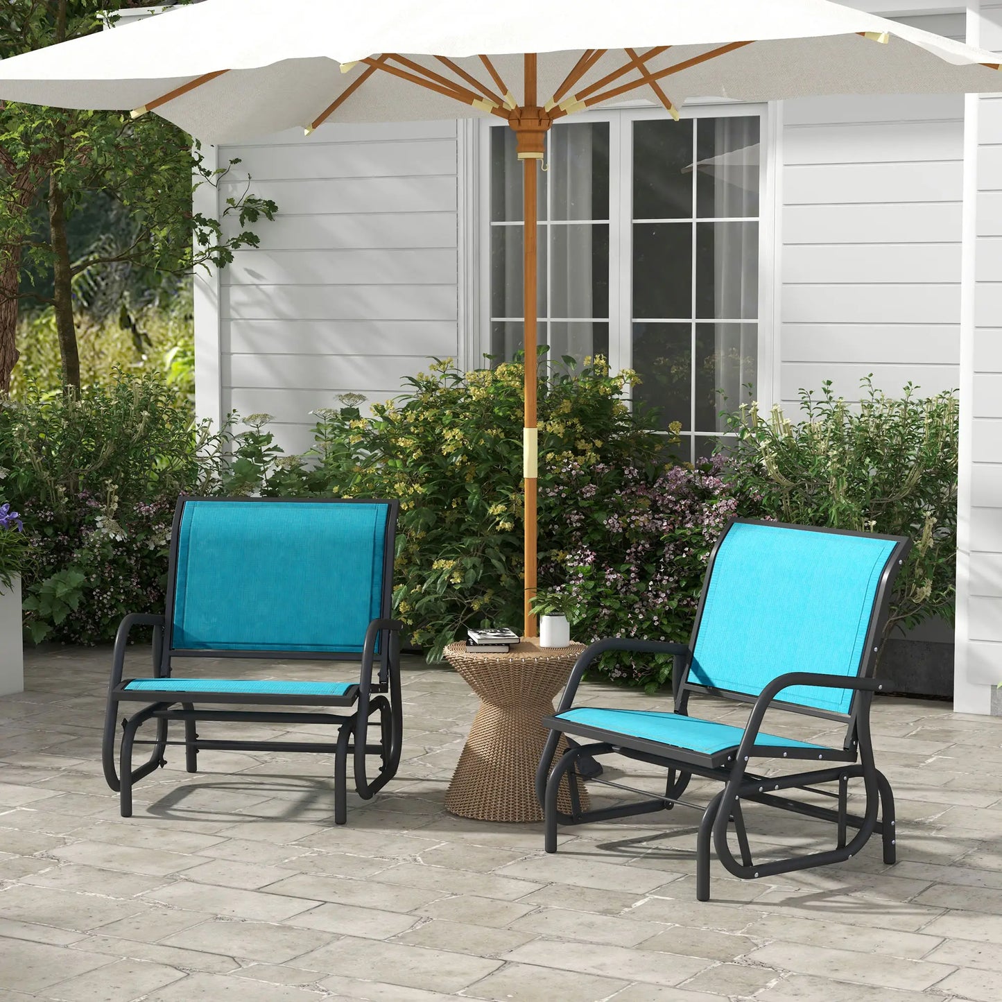 Outdoor Patio Glider Set, 2 Chairs, Breathable Mesh Seat, Blue Outdoor Gliders at Gallery Canada