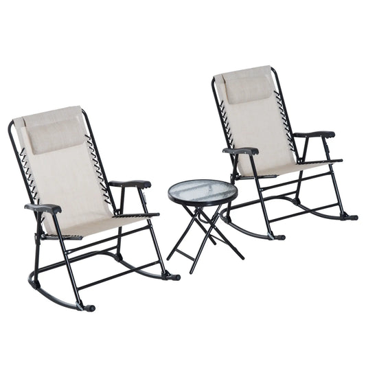 3pc Patio Rocking Chair Set, Folding Outdoor Chairs w/ Table, Cream White Outdoor Rocking Chairs Cream at Gallery Canada