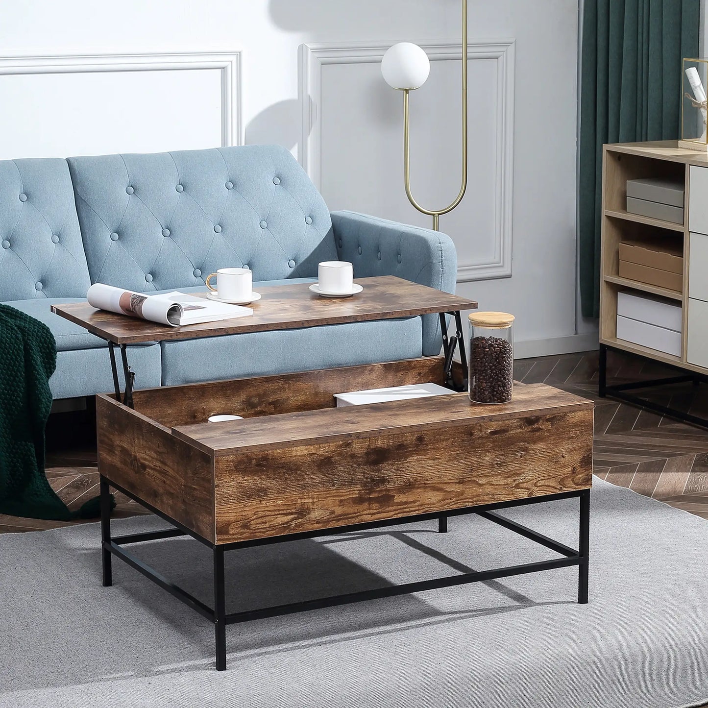 Lift Top Coffee Table, Hidden Storage, Living Room, Rustic Brown Coffee Tables at Gallery Canada