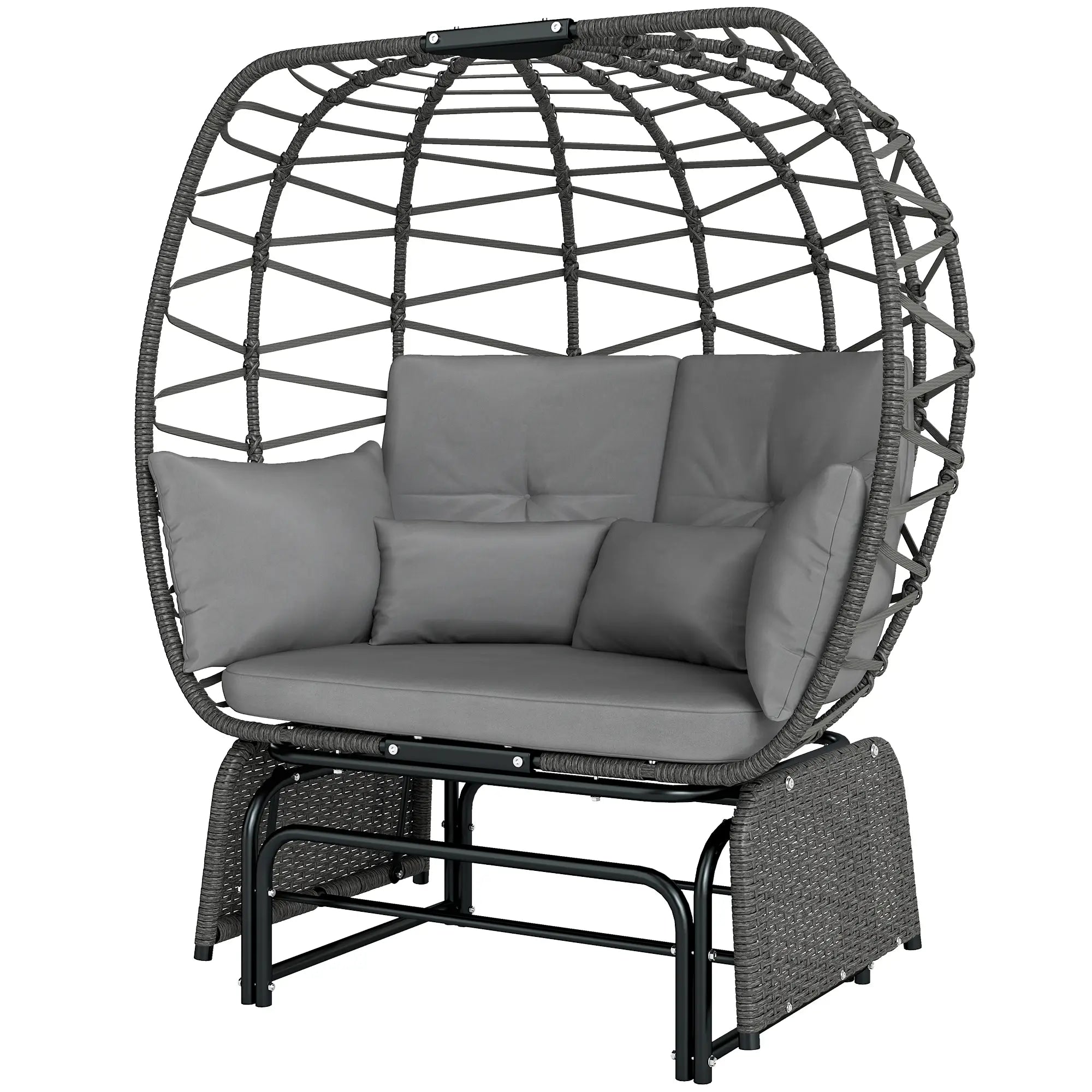 Double Outdoor Glider Egg Chair, With Cushions And Pillows, Dark Grey Outdoor Rocking Chairs Grey, Dark Grey, Black at Gallery Canada