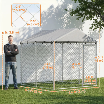 6.6' x 6.6' x 6.6' Outdoor Dog Kennel Heavy Duty Galvanized Steel with UV-resistant Roof, Silver Dog Kennels at Gallery Canada