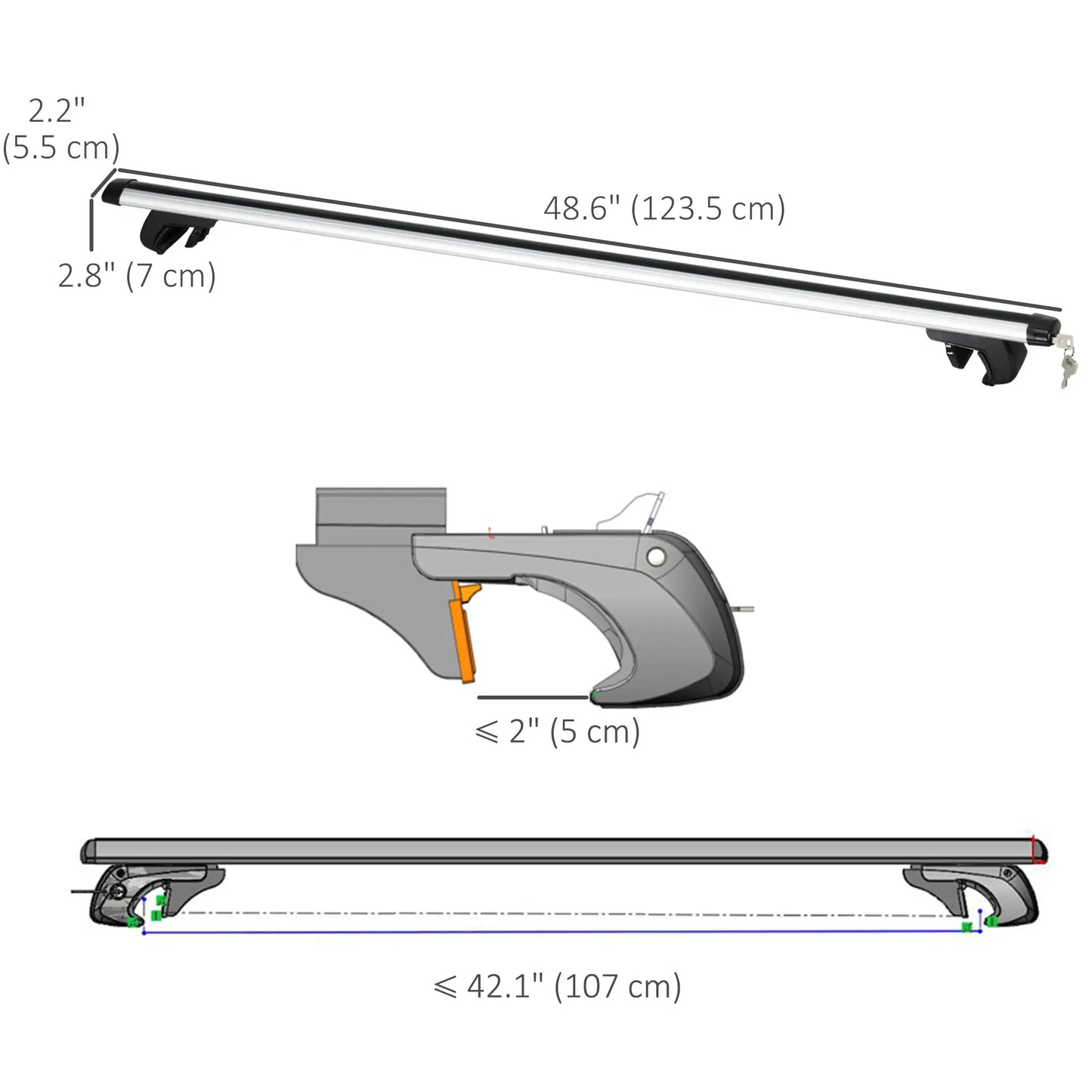 2pc Roof Rack, Aluminum Cross Bars, Adjustable, 49", Silver Automotive at Gallery Canada