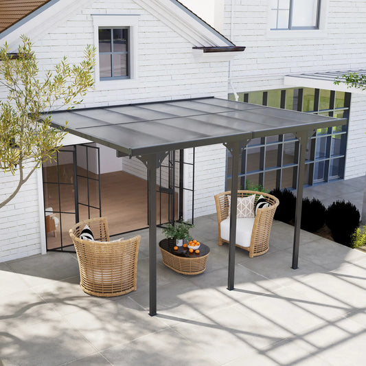 10' x 12' Outdoor Pergola, Polycarbonate Roof, Adjustable Height, Aluminum Frame, Grey Pergolas Grey at Gallery Canada