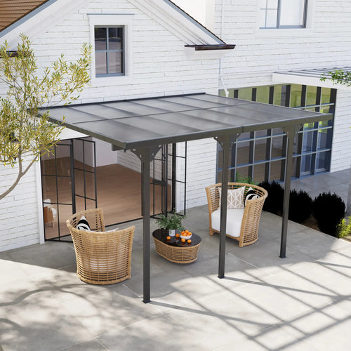 10' x 12' Outdoor Pergola, Polycarbonate Roof, Adjustable Height, Aluminum Frame, Grey