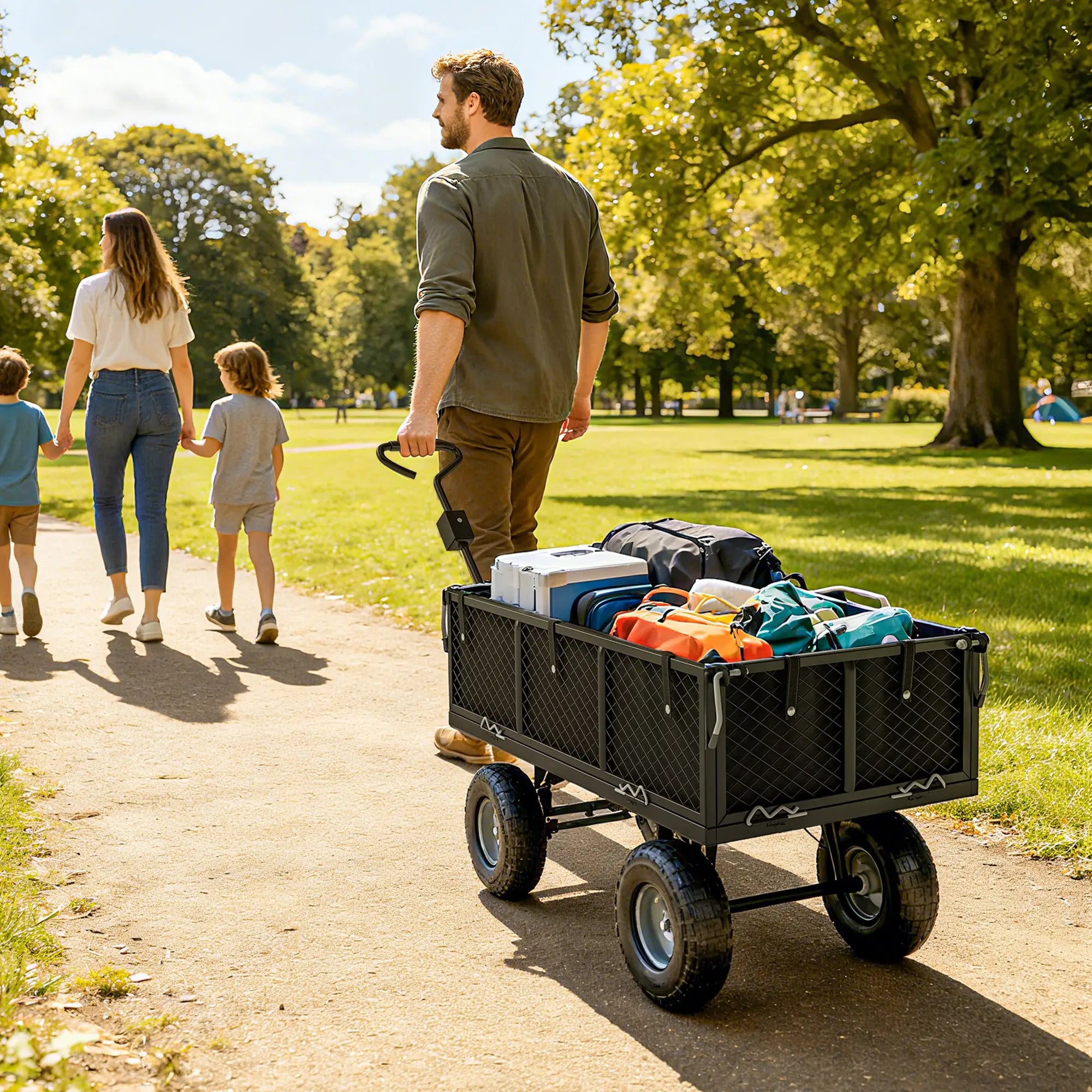 Steel Garden Cart, Utility Wagon, Removable Liner, Quick-Release Sides, 10