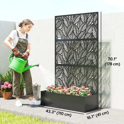 70" Metal Planter Box With Trellis, Raised Garden Bed, Leaves Cut-Out Galvanized Planter Boxes at Gallery Canada