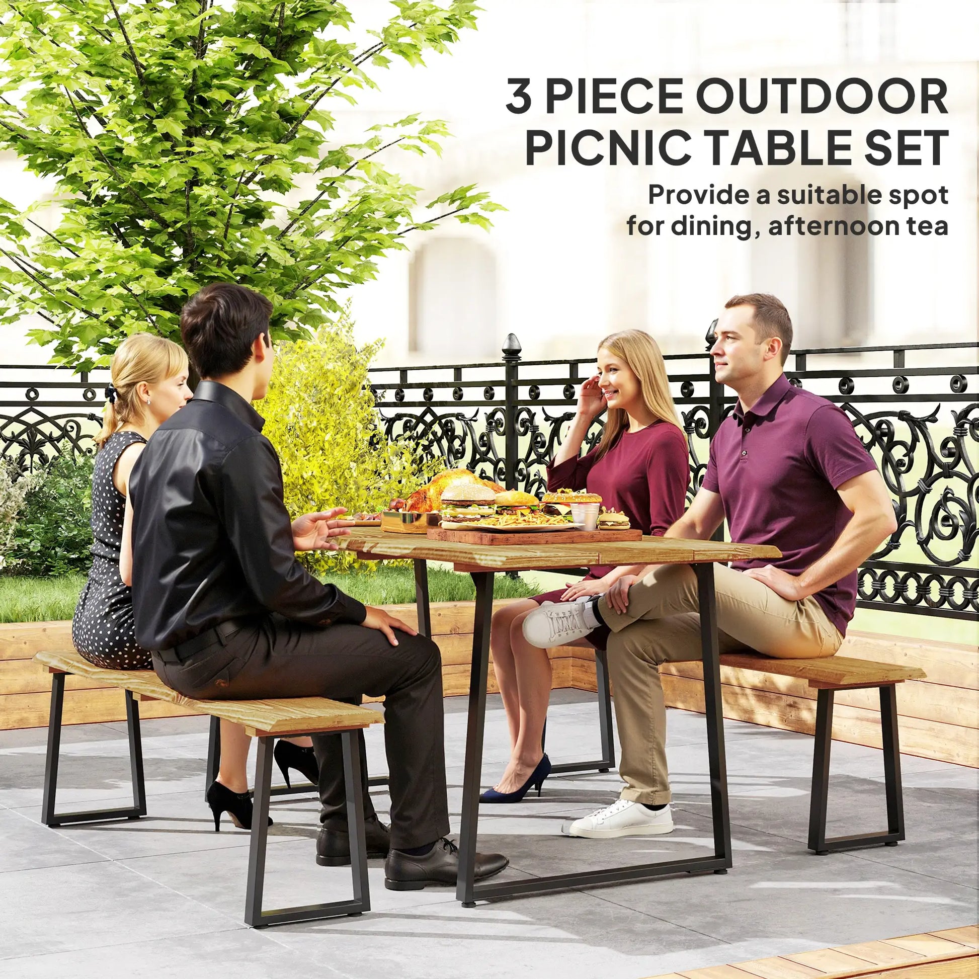 Picnic Table and Bench Set for 6, 2" Umbrella Hole, Steel Frame Outdoor Dining Sets at Gallery Canada