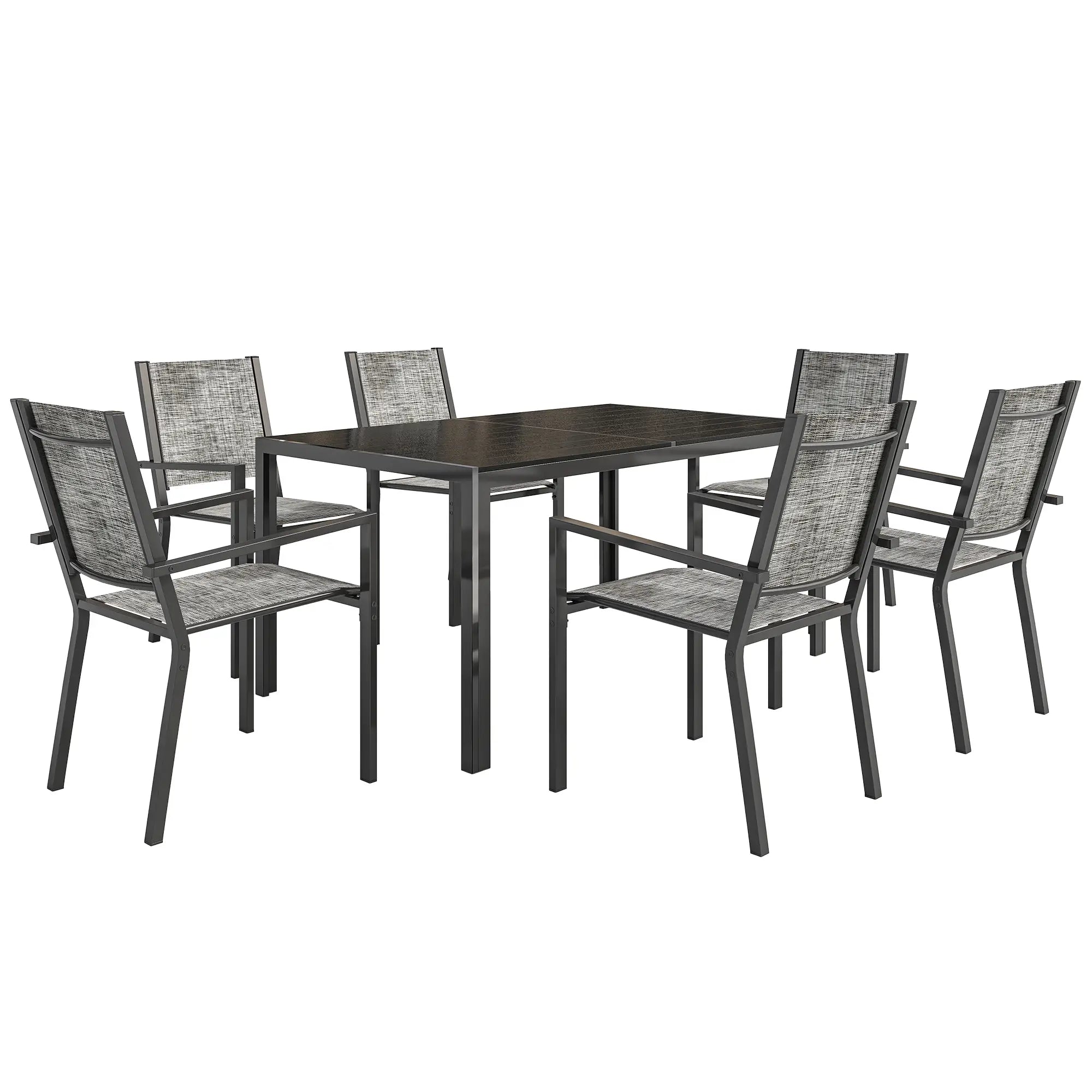 7-Piece Outdoor Dining Set, 6 Stackable Chairs, Rectangle Table, WPC Slatted Top Outdoor Dining Sets Grey, Black, Mixed-Grey at Gallery Canada