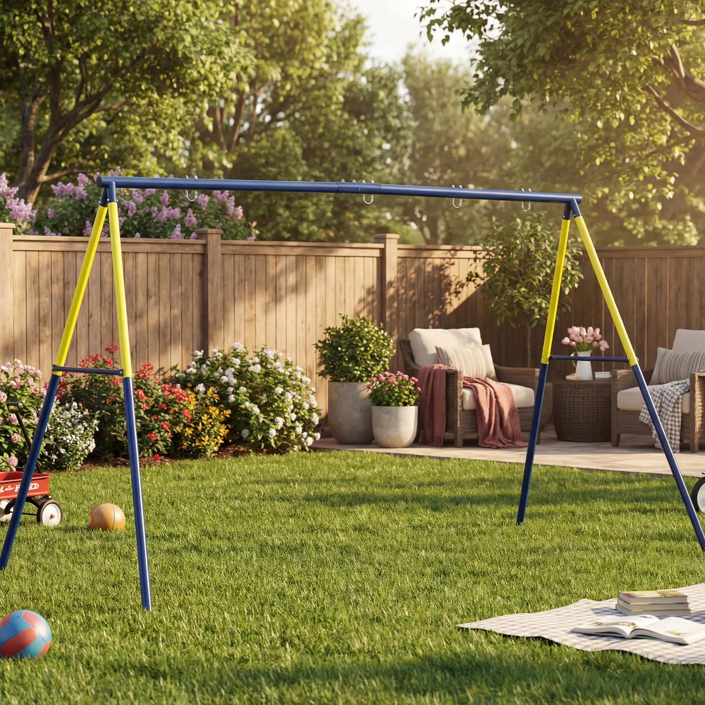 Kids Swing Set, Heavy Duty Metal, 2 Seat, Supports 150 kg, Indoor Outdoor, Blue Gym Sets & Swings at Gallery Canada