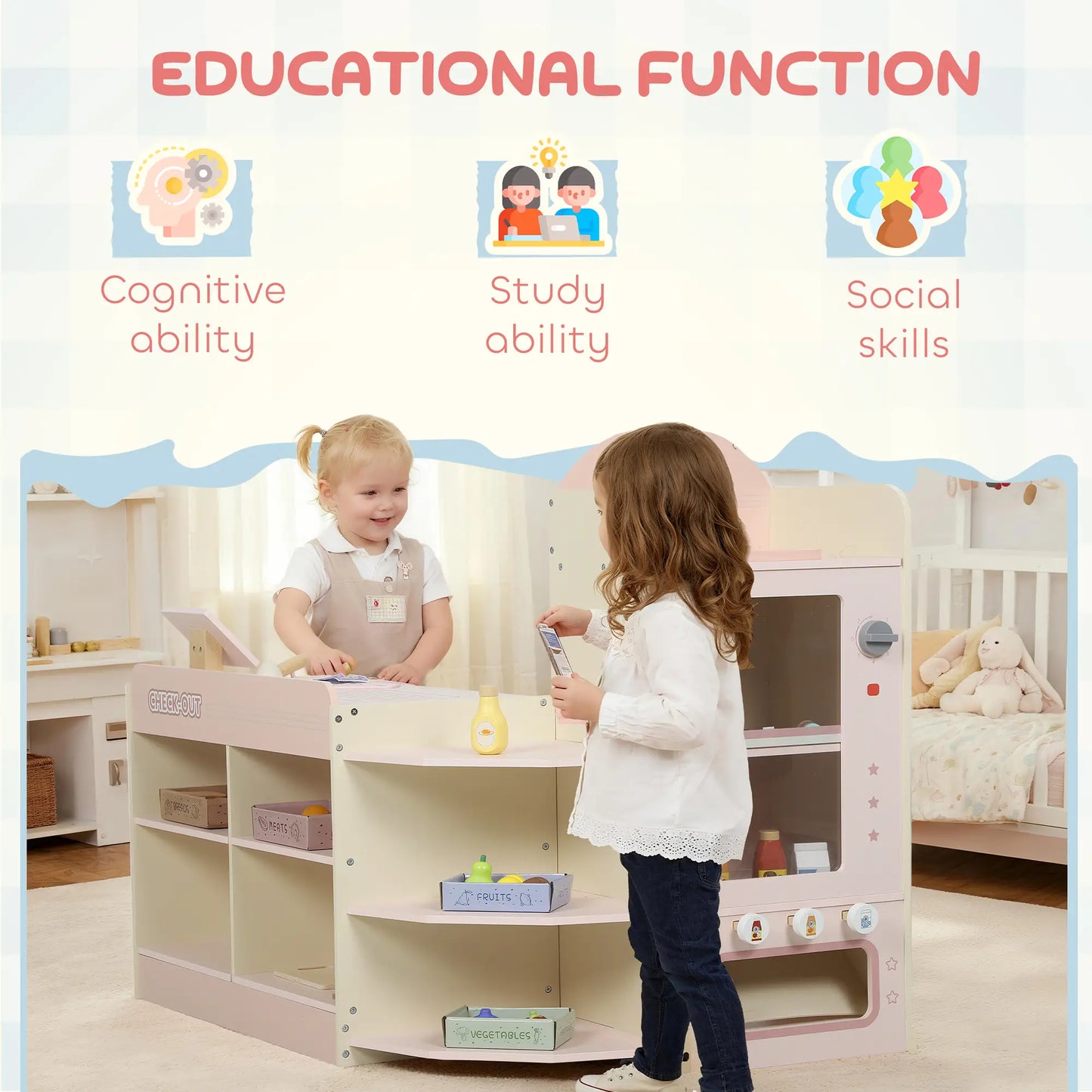 Kids Grocery Store Playset, Cash Register, Vending Machine, Pink Toy Playsets at Gallery Canada