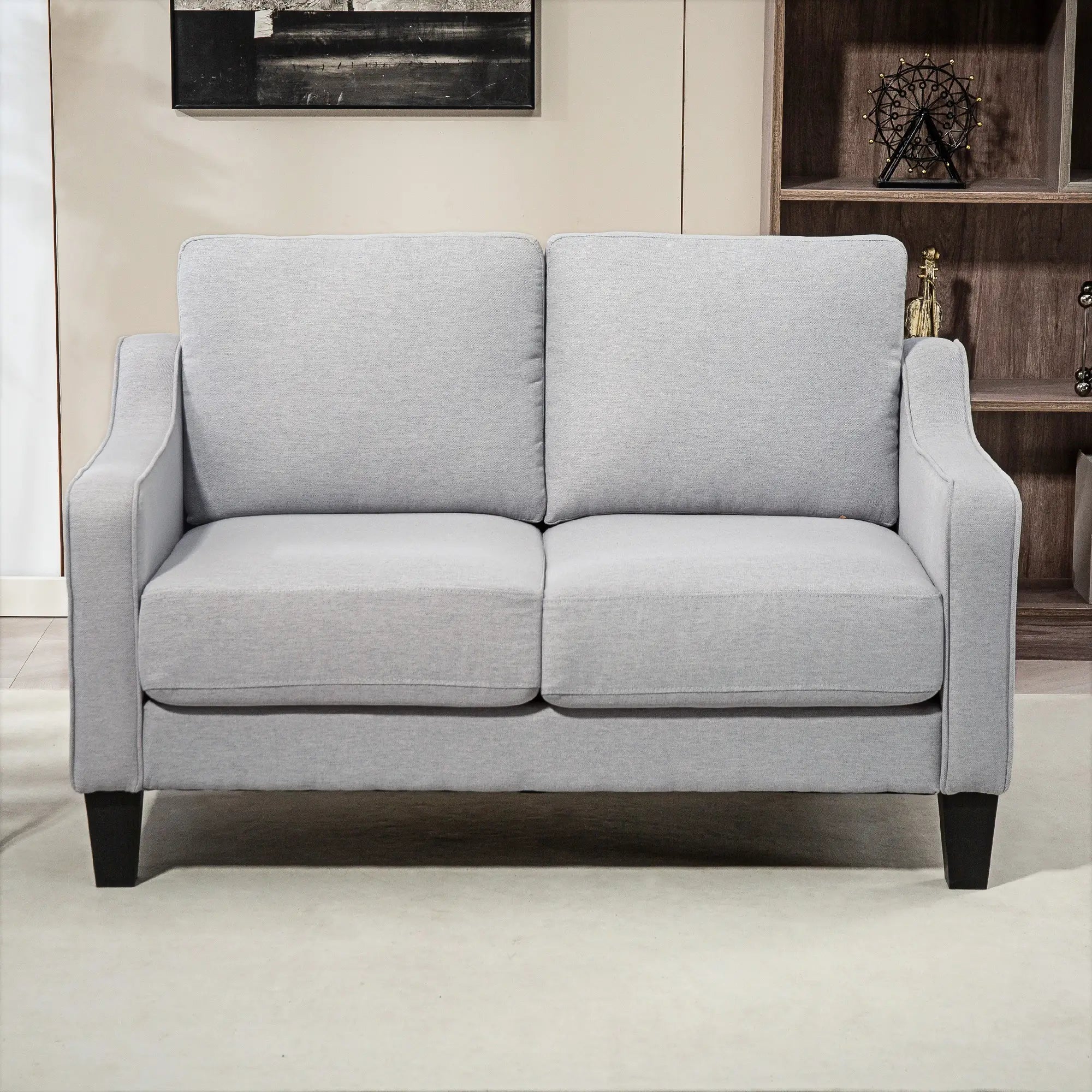 Modern Loveseat Sofa, Pocket Spring, Linen Upholstered, Light Grey 2-Seater Sofas at Gallery Canada