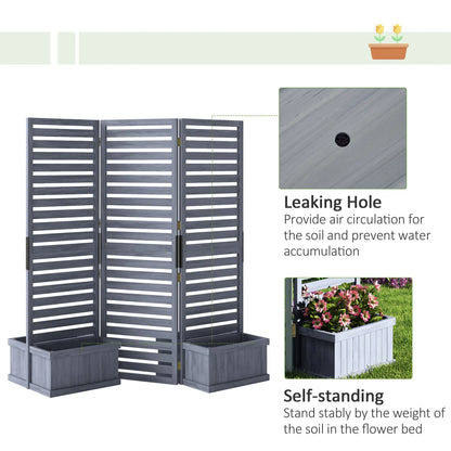 Outdoor Privacy Screen, Wood Panel with 4 Planter Boxes, Raised Bed, 3 Panels, Drainage Holes Side Awnings at Gallery Canada