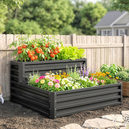 2 Tier Raised Garden Bed, 47" x 40" x 23", Galvanized Steel, Dark Grey Galvanized Planter Boxes at Gallery Canada