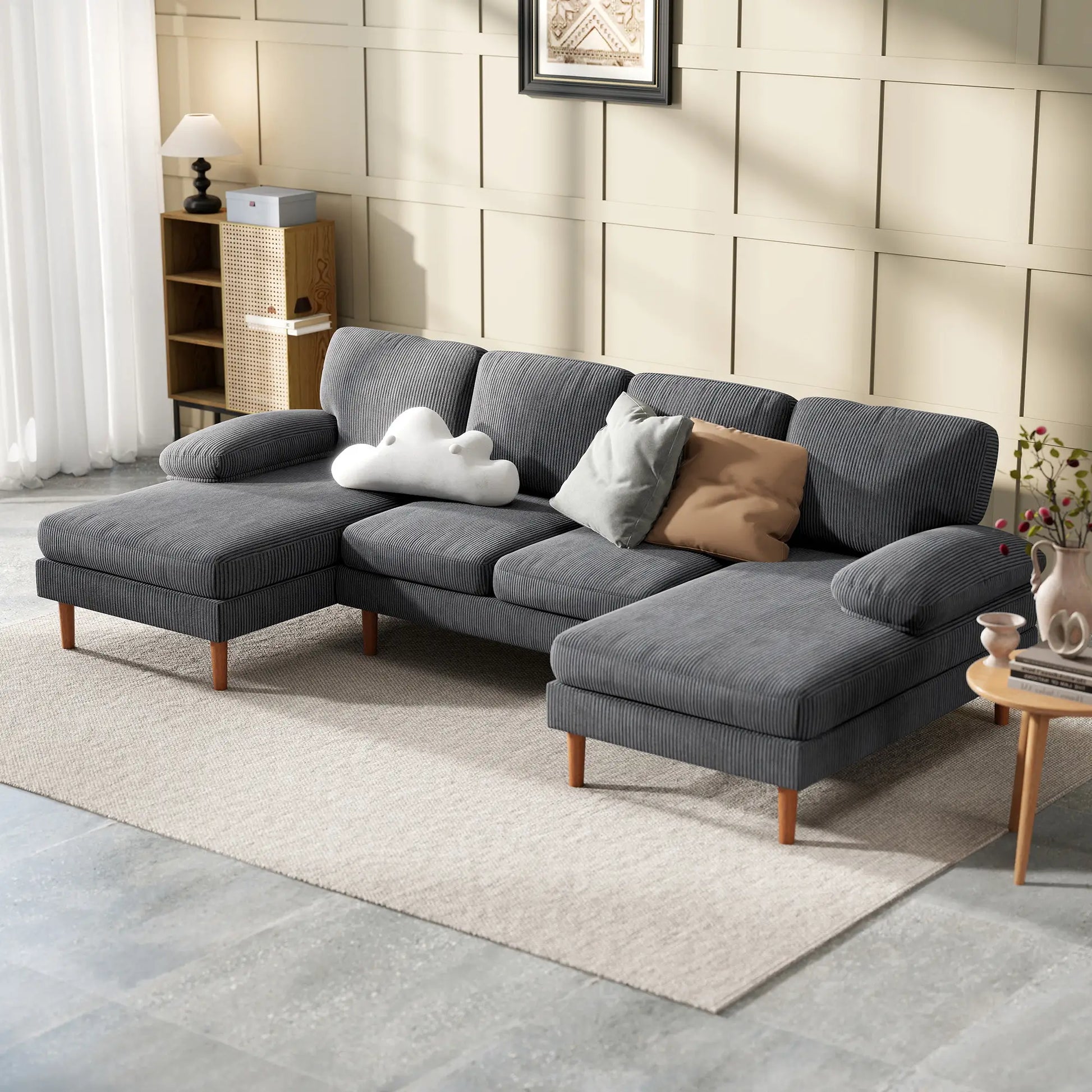 U Shape Couch with Double Chaise, Modern 4 Seater Sofa, Dark Grey 3-Seater Sofas at Gallery Canada