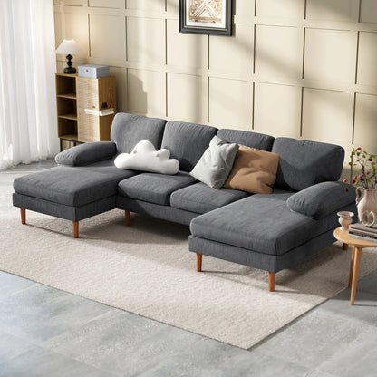 U Shape Couch with Double Chaise, Modern 4 Seater Sofa, Dark Grey 3-Seater Sofas at Gallery Canada