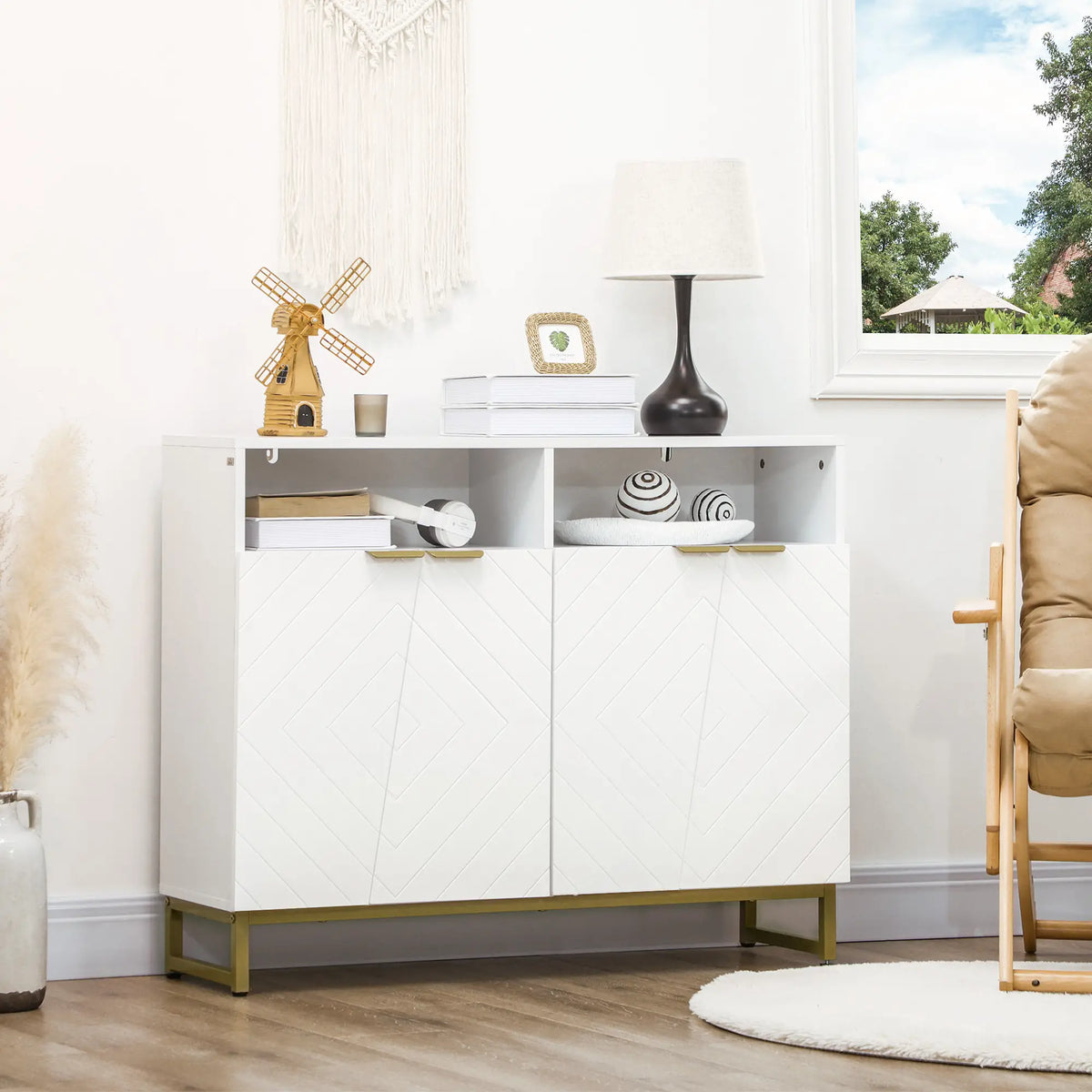 Accent Sideboard, Kitchen Storage Cabinet, 4 Doors, Adjustable Shelves, White Bar Cabinets at Gallery Canada