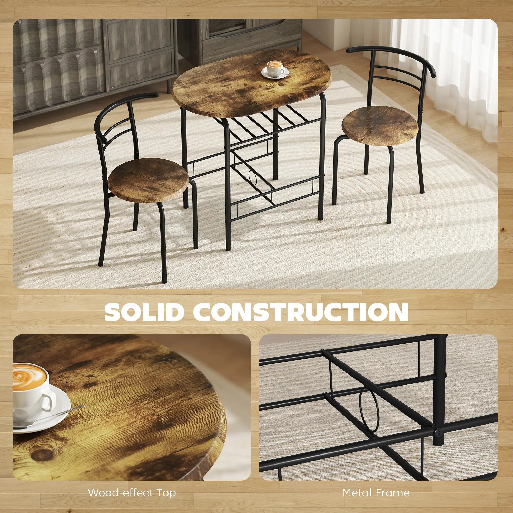 Dining Table Set Of 3, Kitchen Table And Chairs, Rustic Brown Dining Table Sets at Gallery Canada