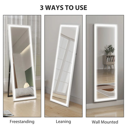 LED Mirror, Dimmable 3 Color Lights, 64" x 21" Rectangular, White Full Length Mirrors at Gallery Canada