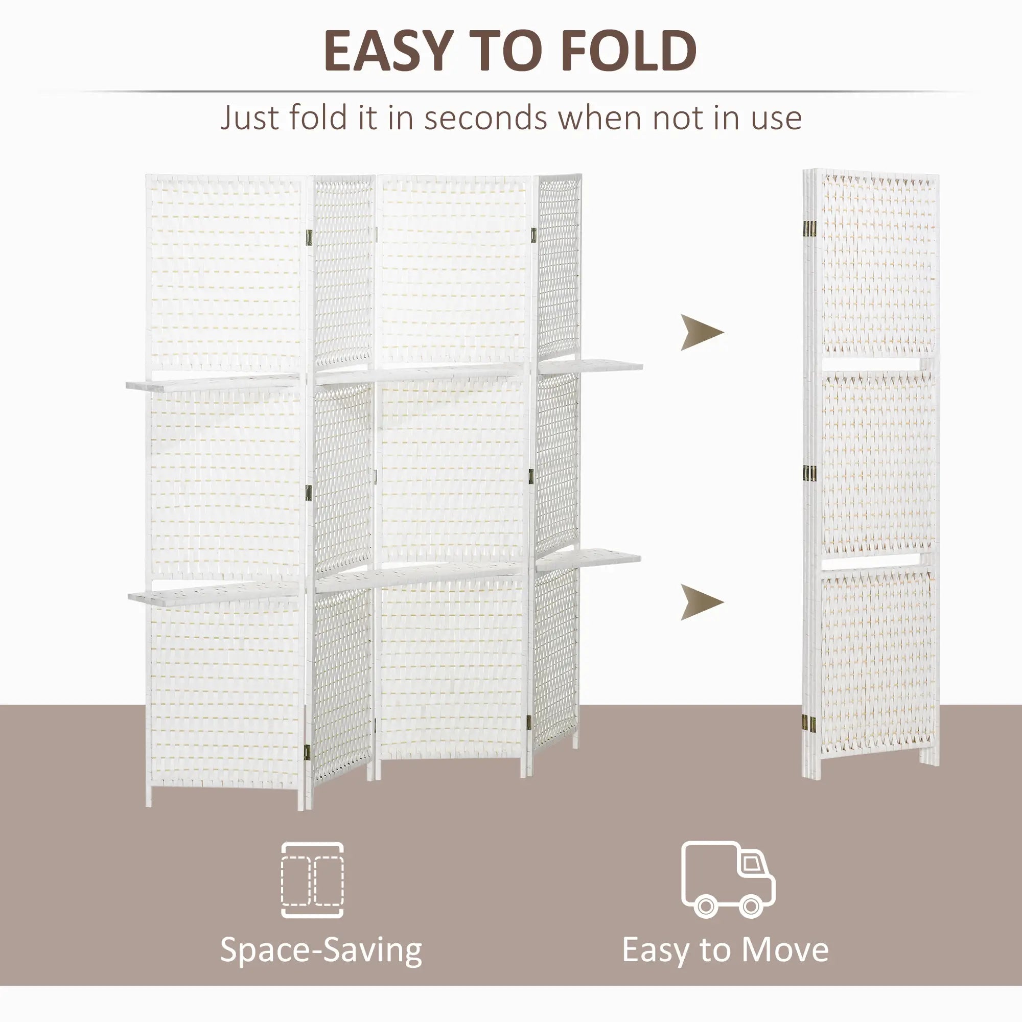 4 Panel Room Divider With Shelves, 6 FT Privacy Screen, White Room Dividers at Gallery Canada