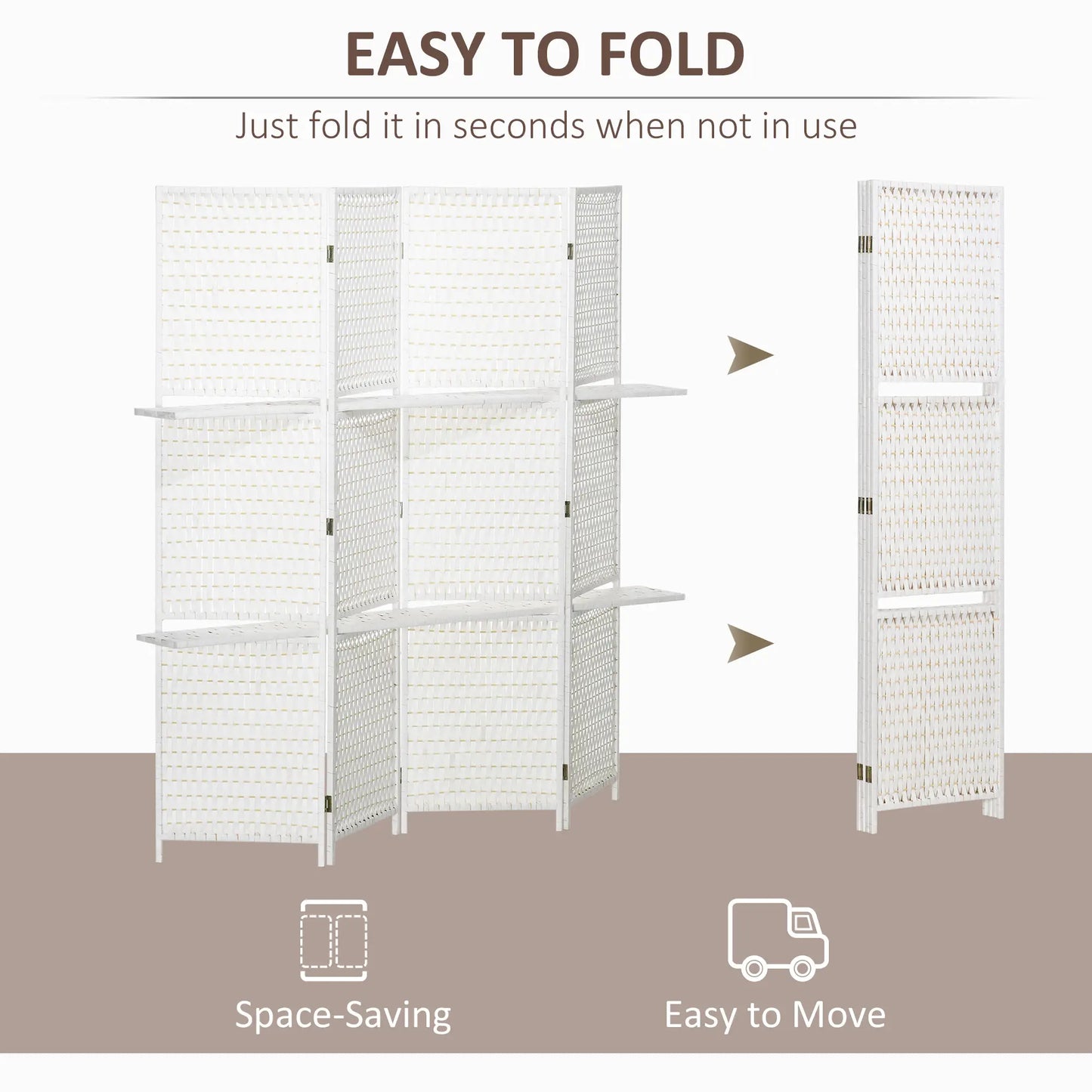 4 Panel Room Divider With Shelves, 6 FT Privacy Screen, White Room Dividers at Gallery Canada