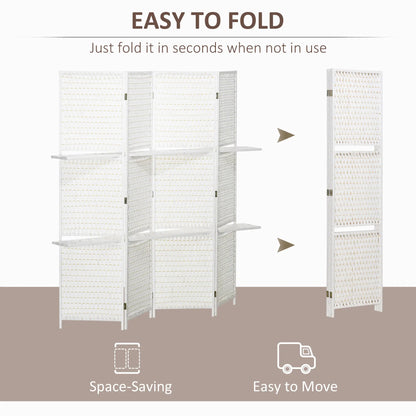 4 Panel Room Divider With Shelves, 6 FT Privacy Screen, White Room Dividers at Gallery Canada