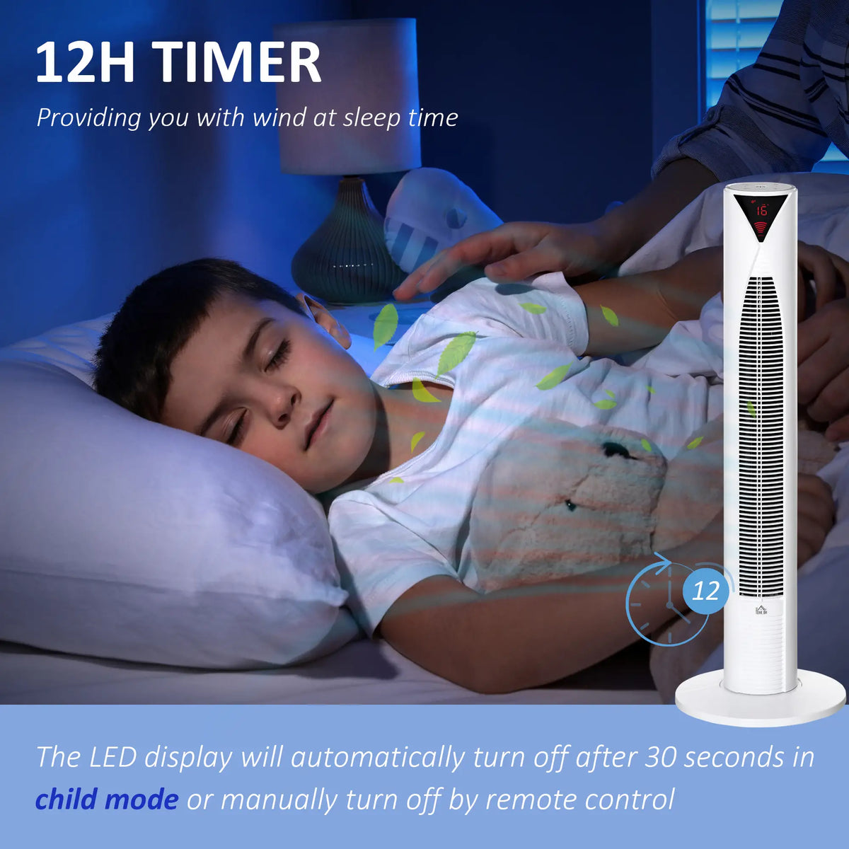 Freestanding Tower Fan, 3 Speed, 12h Timer, Oscillating, LED Panel, Remote, White Tower Fans at Gallery Canada