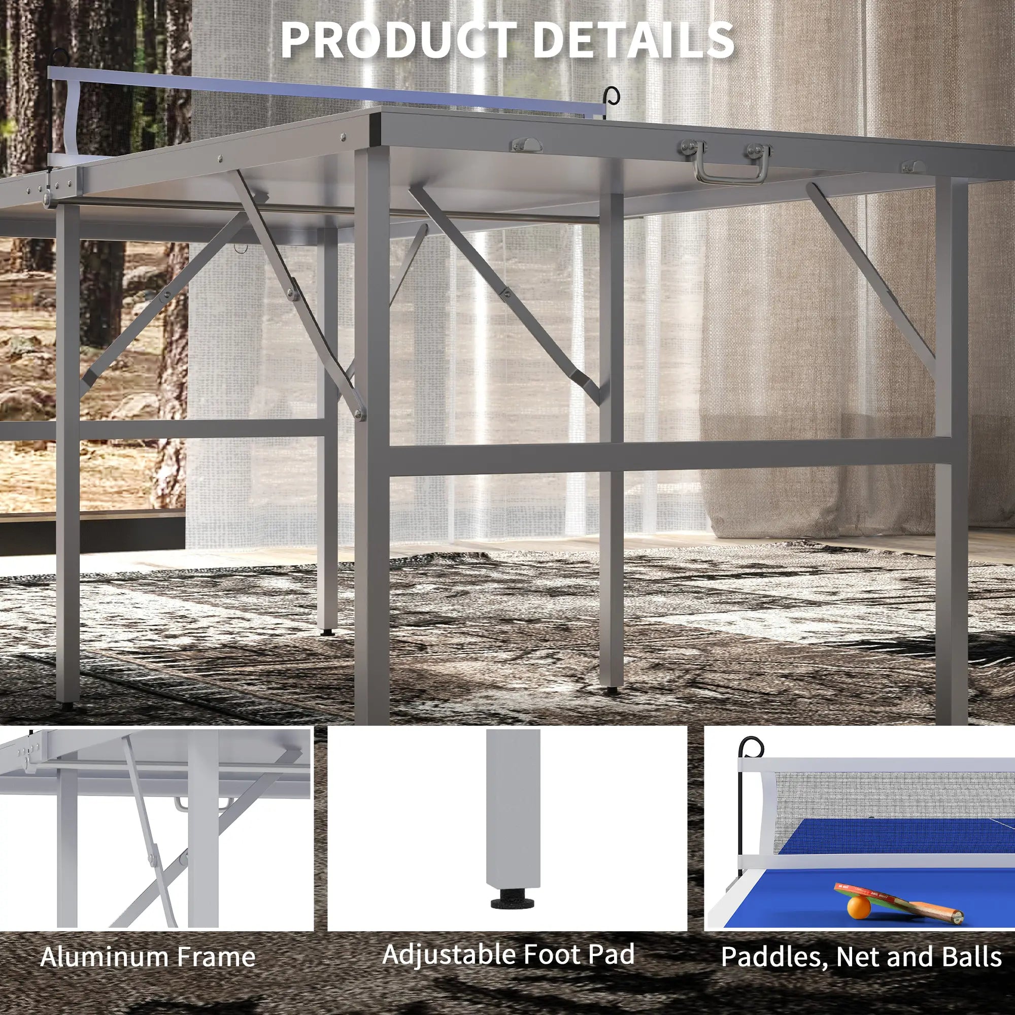Portable Ping Pong Table Set, Table Tennis w/ Net, 2 Paddles, 3 Balls, Blue Game Tables at Gallery Canada