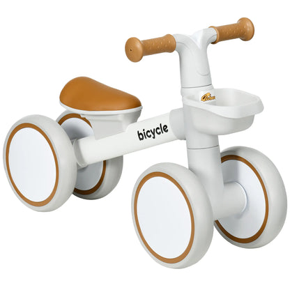 Toddler Balance Bike, Adjustable Seat, Removable Basket, 4 Wheels, Brown Riding & Rocking Toys at Gallery Canada