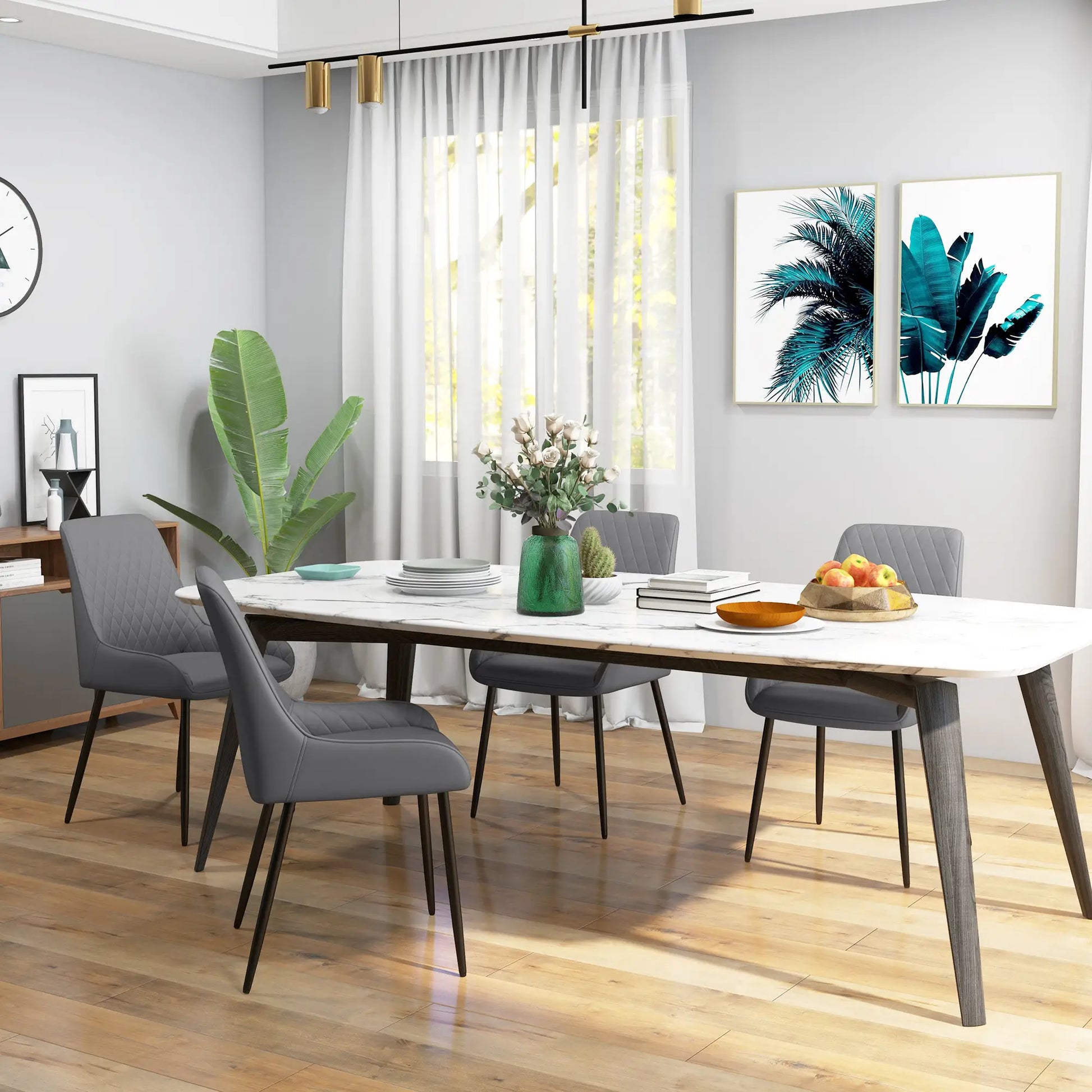 Modern Dining Chairs Set of 4, PU Leather, Metal Legs, Grey Bar Stools at Gallery Canada