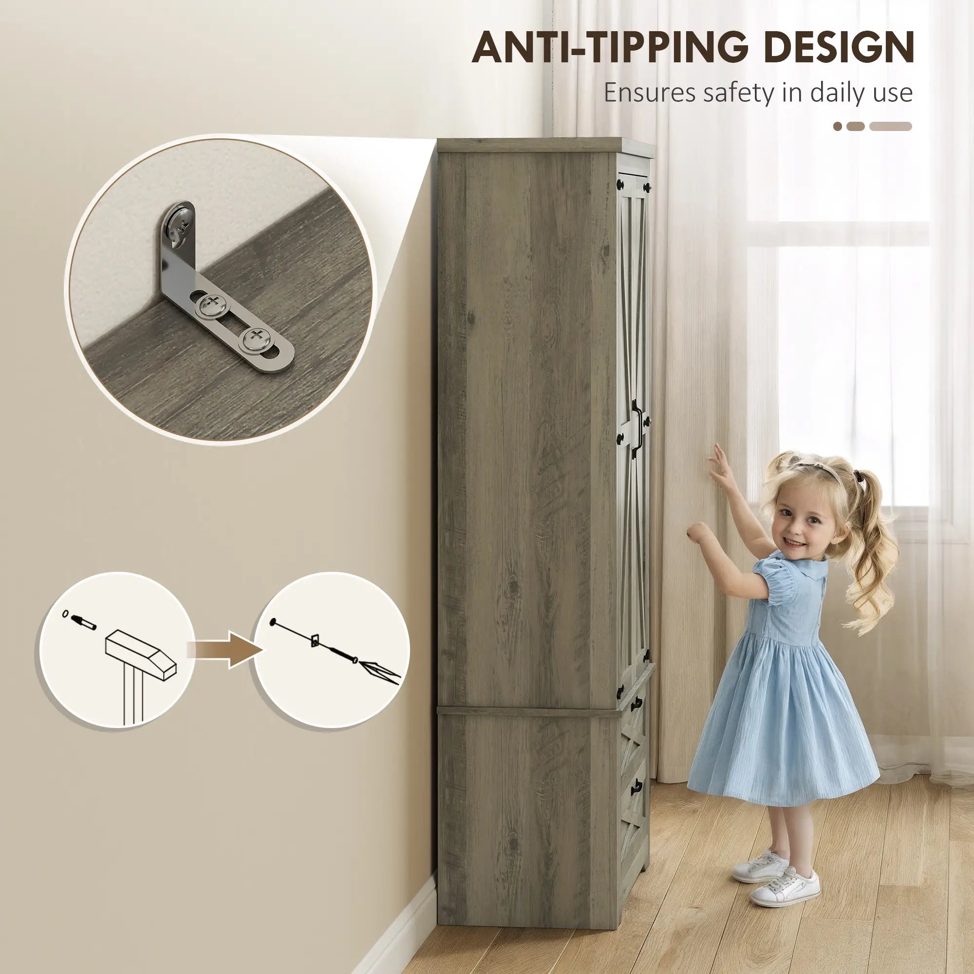 Farmhouse Kitchen Pantry Cabinet, 64