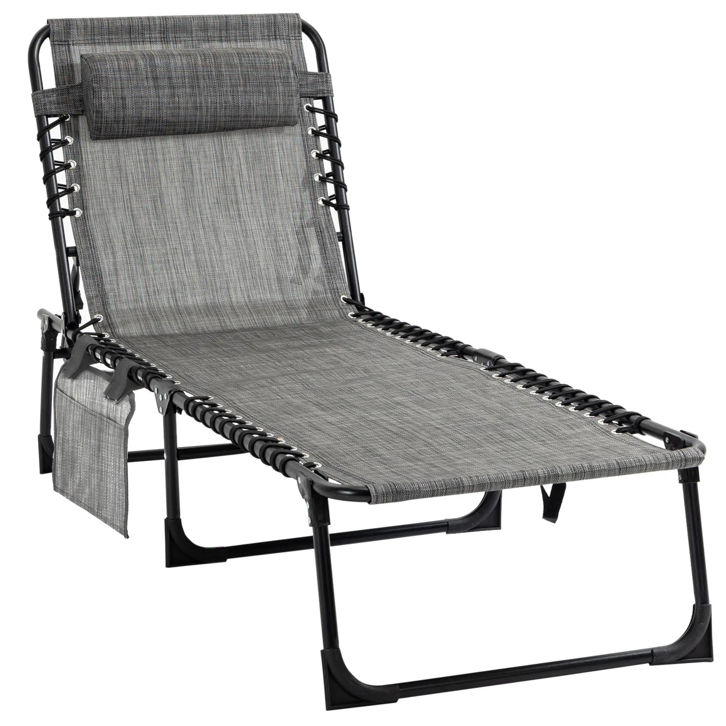 Outdoor Folding Chaise Lounge, Adjustable Backrest, Removable Pillow, Mixed Grey, Grey Lounger Chairs Mixed Grey at Gallery Canada