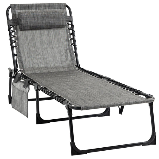 Outdoor Folding Chaise Lounge, Adjustable Backrest, Removable Pillow, Mixed Grey, Grey Lounger Chairs Mixed Grey at Gallery Canada