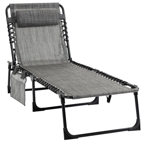 Outdoor Folding Chaise Lounge, Adjustable Backrest, Removable Pillow, Mixed Grey, Grey