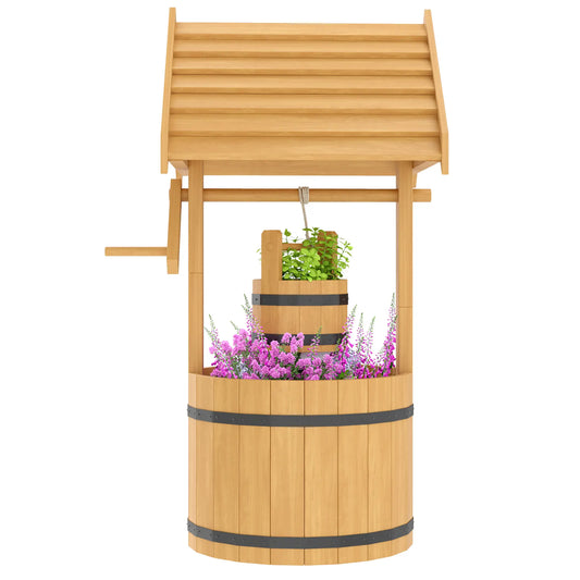 Wood Wishing Well Planter, Hanging Bucket, Drainage Hole, Orange Garden Decor Orange at Gallery Canada