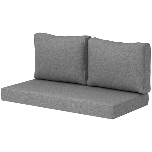 2 Seater Outdoor Cushions With Backrest, Loveseat Sofa Cushions, Grey