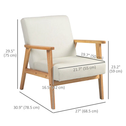 Mid-Century Modern Accent Chair Retro Fabric Armchair Wooden Arm Upholstered Lounge Chair for Living Room Cream White Accent Chairs at Gallery Canada