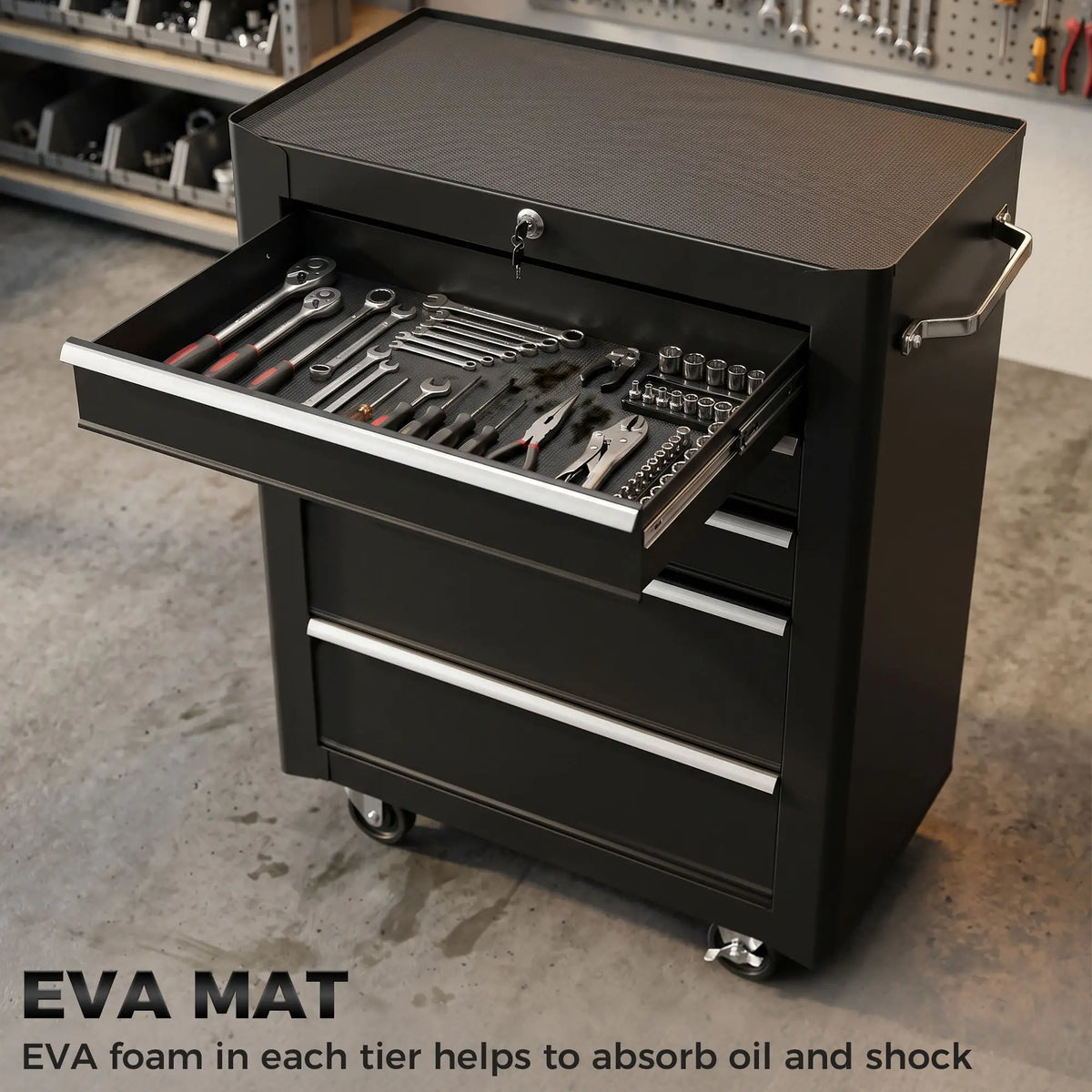 5-Drawer Rolling Tool Cabinet, Lockable Tool Chest, Black Tool Organizers at Gallery Canada