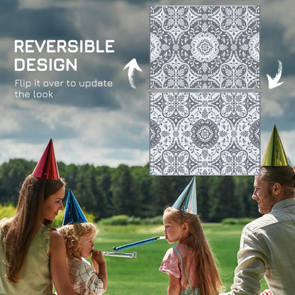 Portable Outdoor Rug, 9' x 12', Waterproof, White Flower, Gray Outdoor Reversible Rugs at Gallery Canada