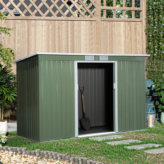 9' x 4' Garden Metal Storage Shed Outdoor Equipment Tool Box with Foundation Ventilation &; Doors, Light Green - Gallery Canada