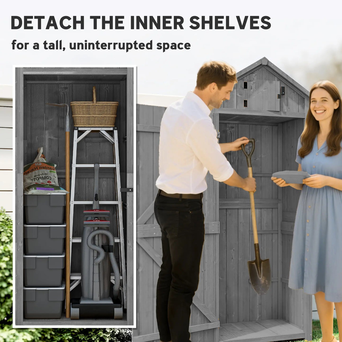 30" x 21" x 71" Garden Storage Shed, Water-Resistant, Grey Sheds at Gallery Canada