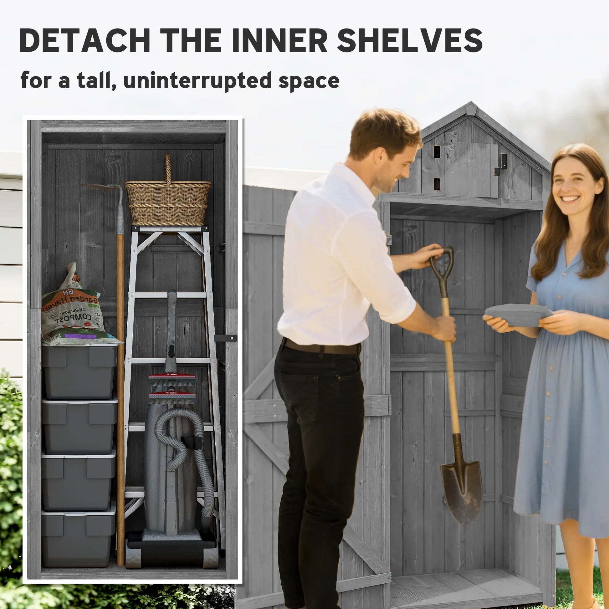 30" x 21" x 71" Garden Storage Shed, Water-Resistant, Grey Sheds at Gallery Canada