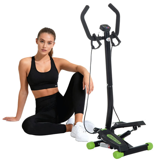 Adjustable Twist Stepper With LCD Monitor, Resistance Bands, Stair Stepper Aerobic Equipment Green and Black at Gallery Canada