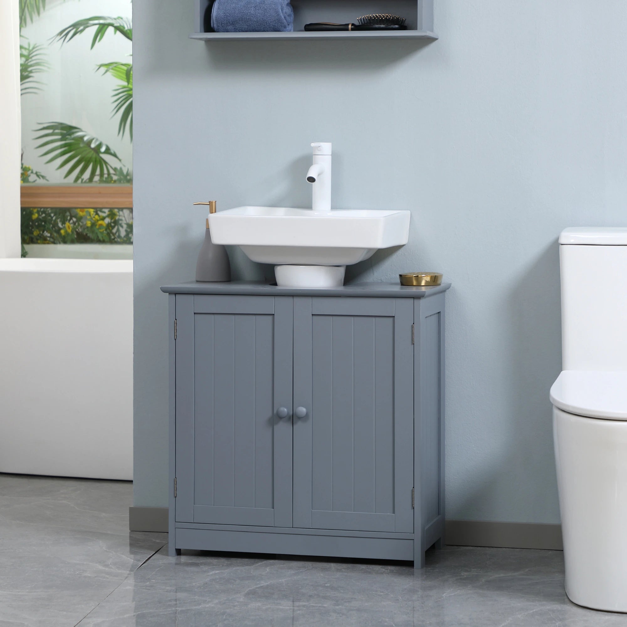 Under Sink Bathroom Cabinet, 2 Doors, Shelf, Grey Bathroom Cabinets at Gallery Canada