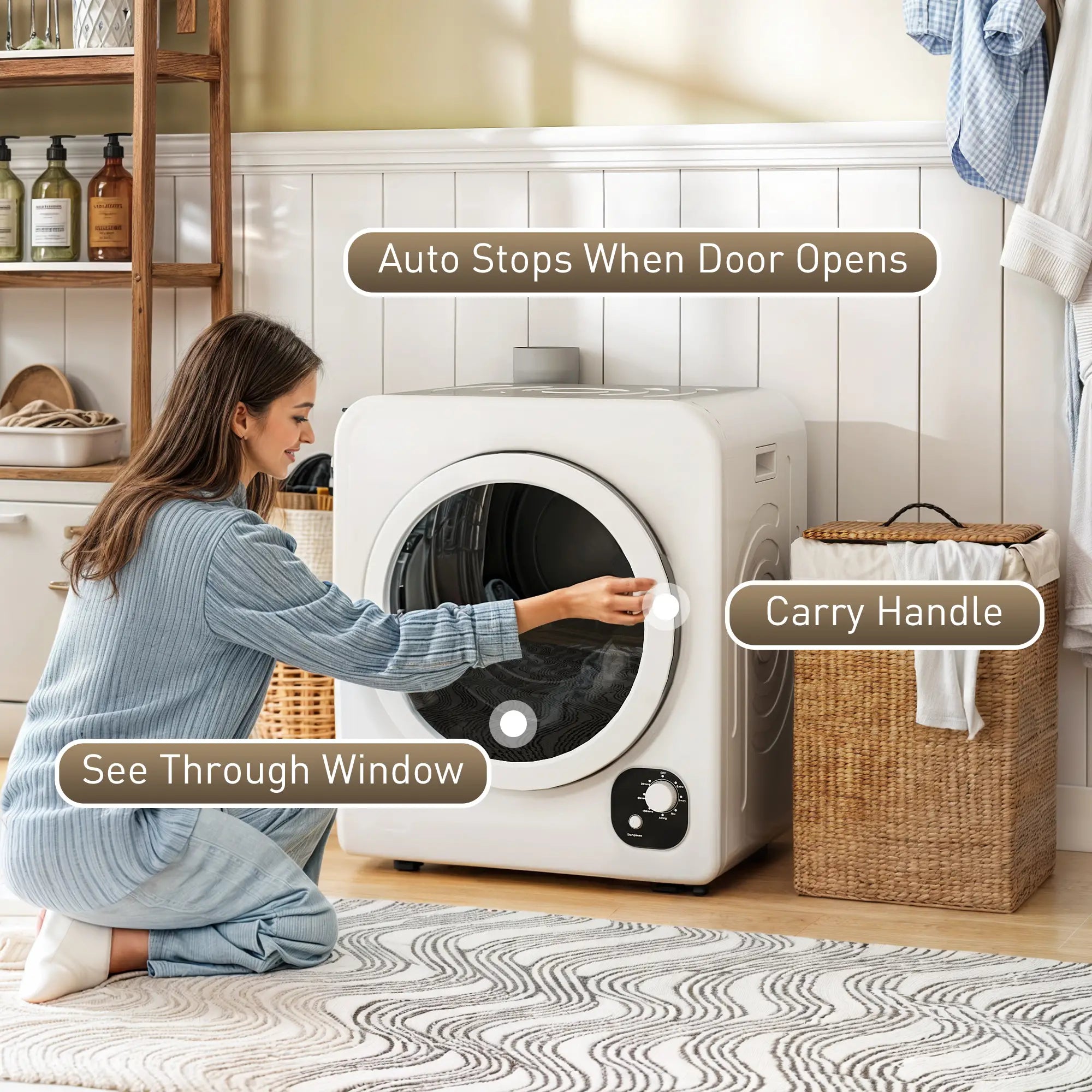 Compact Laundry Dryer, 1300W Portable, Stainless Steel Tub, White Dryer Machines at Gallery Canada
